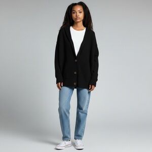 Free People Women Black Hooded Button Front Cardigan Large